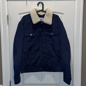 Zara “Faux Suede” Navy Men’s Trucker Jacket